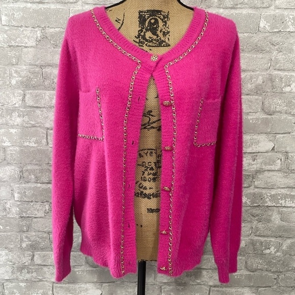 Nanette Lepore Pink Fuzzy Cardigan - Picture 1 of 6